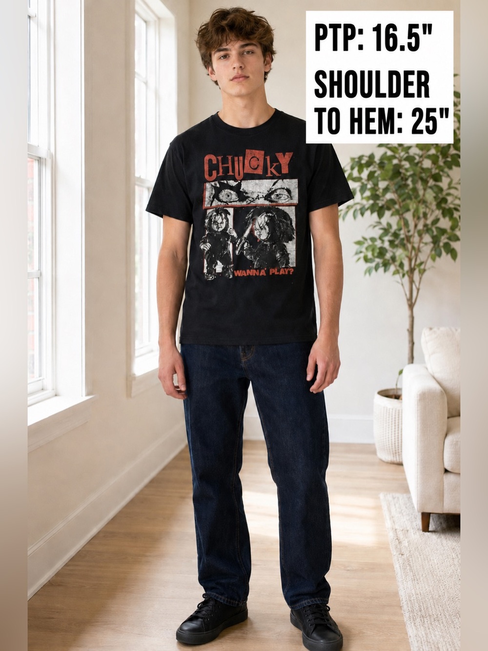 Chucky Wanna Play Horror Movie Graphic T-Shirt Black Men’s-Size Small/Vintage - Picture 3 of 7